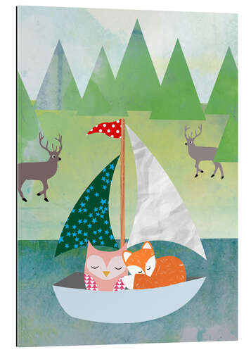 Gallery print Cute Owl and Fox Boat