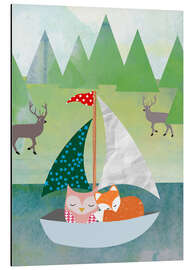 Magnettafel Süße Eule und Fuchs im Boot