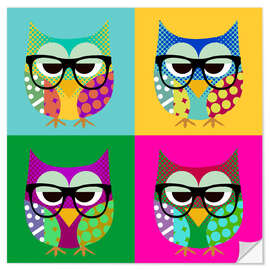 Självhäftande poster Pop Art Owls