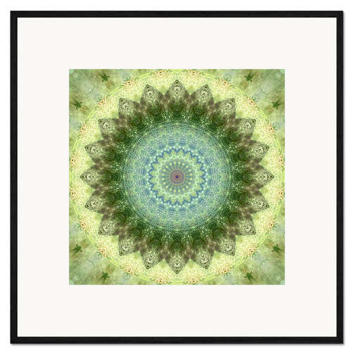 Ingelijste kunstdruk Mandala yellow green