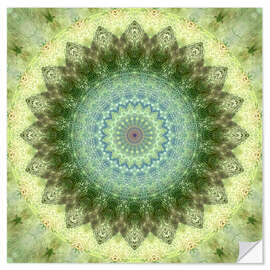 Muursticker Mandala yellow green