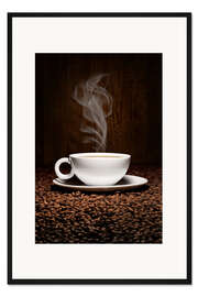 Gerahmter Kunstdruck Kaffee Tasse Bohnen Aroma
