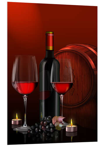 PVC-taulu Two wine glasses with red wine bottle and grapes