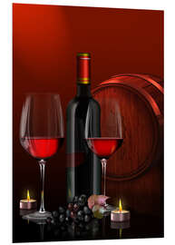 Foam board print Two wine glasses with red wine bottle and grapes