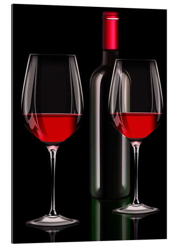 Galleriataulu Red wine, red wine bottle with two glasses of red wine