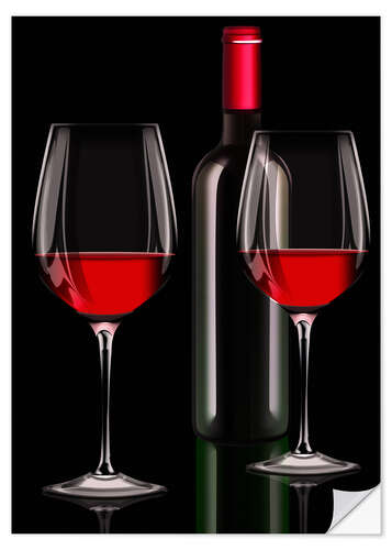 Naklejka na ścianę Red wine, red wine bottle with two glasses of red wine