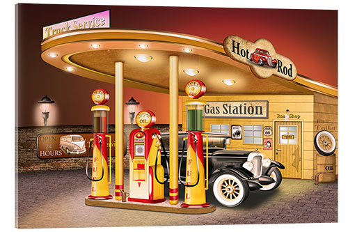 Acrylic print nostalgic gas station, american style