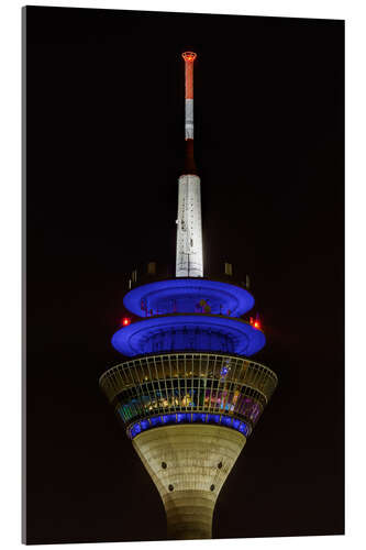 Acrylglas print Top of Düsseldorf - close-up view of the Rhine Tower