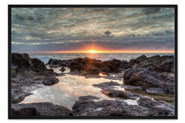 Gerahmter Kunstdruck Sonnenuntergang am Meer in Bajamar auf Teneriffa