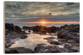 Tableau en bois Sunset on the sea in Bajamar in Tenerife