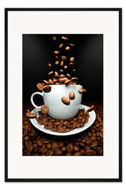 Gerahmter Kunstdruck Fallende Kaffee Bohnen Tasse