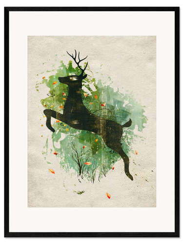 Impression artistique encadrée Le saut du cerf