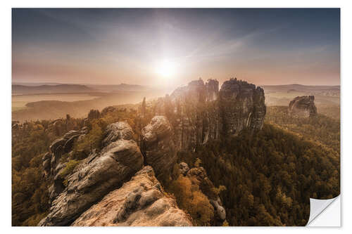 Selvklebende plakat Sächsische Schweiz - Elbsandsteingebirge Sunset