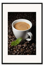 Gerahmter Kunstdruck Kaffee Tasse Bohnen Cappuccino