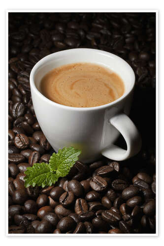 Poster Tasse de cappuccino et grains de café