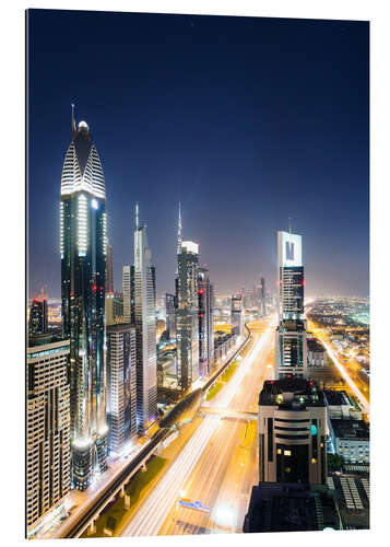 Gallery print Dubai city skyline at night, United Arab Emirates