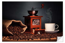 Selvklebende plakat Coffee grinder with beans and coffee cup