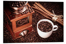 Magnettafel Kaffee Bohnen mit Mühle, Zimt und Tasse
