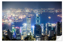 Selvklebende plakat Hong Kong city and harbour at night