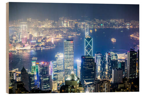 Quadro de madeira Hong Kong city and harbour at night