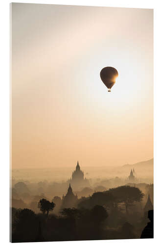 Akrylbilde Sunrise with balloon, Bagan