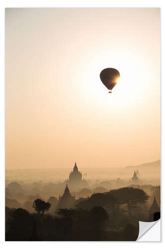 Selvklæbende plakat Sunrise with balloon, Bagan