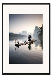 Gerahmter Kunstdruck Alter chinesischer Fischer