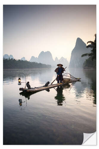 Muursticker Old Chinese fisherman