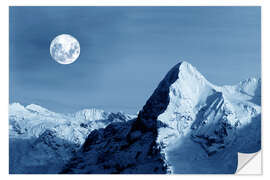 Selvklebende plakat Full moon on the Eiger