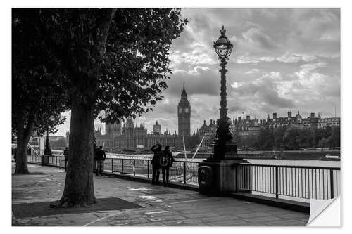 Wandsticker London an der Themse Big Ben monochrome