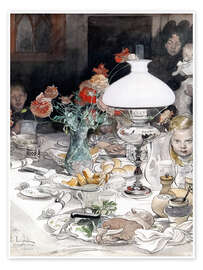 Reprodução  Around the lamp at evening - Carl Larsson