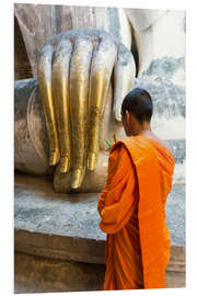 Foam board print Monk praying in front of Buddha Hand