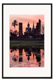 Gerahmter Kunstdruck Wat Mahathat im Abendlicht