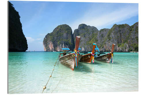 Tableau en plexi-alu Long-tail boats à Maya Bay, Thaïlande