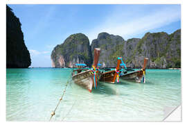 Sticker mural Long-tail boats à Maya Bay, Thaïlande