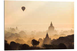 Tableau en plexi-alu Montgolfière survolant Bagan, Myanmar