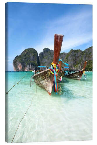 Leinwandbild Geschmückte Holzboote, Thailand