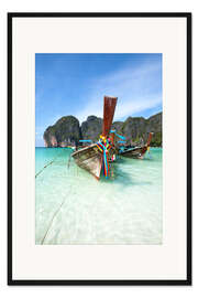 Gerahmter Kunstdruck Geschmückte Holzboote, Thailand