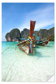 Selvklæbende plakat Decorated wooden boats, Thailand