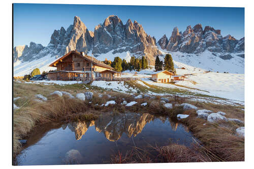 Aluminium print Hut and Odle mountains, Dolomites