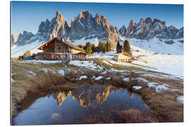 Tableau en plexi-alu Chalets et massif des Geisler, Dolomites