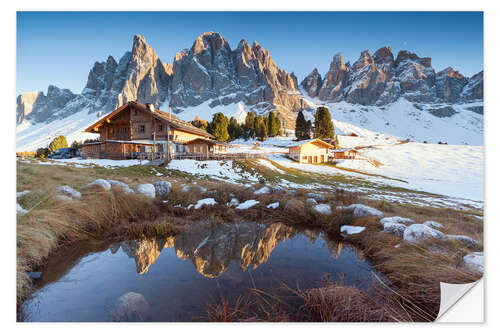 Sticker mural Chalets et massif des Geisler, Dolomites