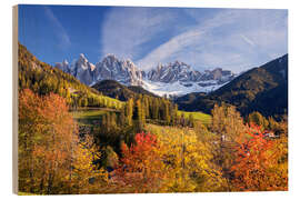 Stampa su legno Val di Funes in autunno, Sud Tirolo