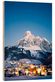 Holzbild Corvara in Badia im Winter, Dolomiten, Südtirol, Italien