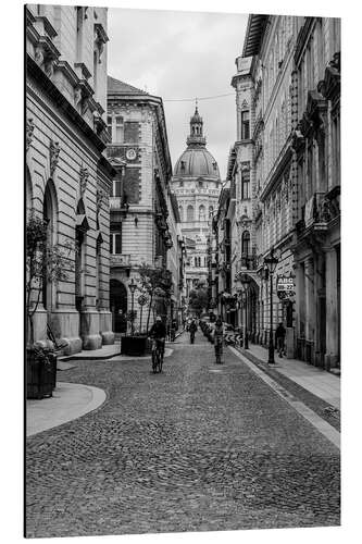 Aluminium print Budapest - view into an alley with church tower