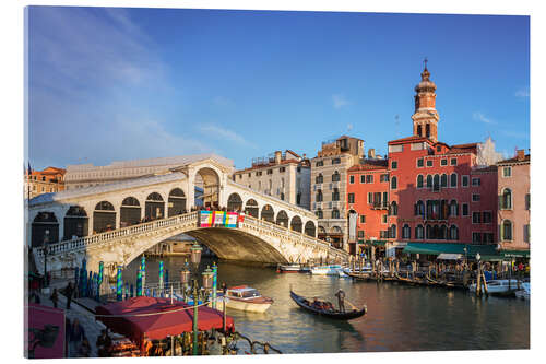 Obraz na szkle akrylowym Gondola near Rialto bridge, at sunset, Venice