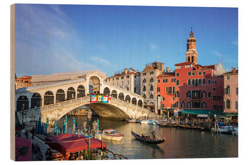 Wood print Gondola near Rialto bridge, at sunset, Venice
