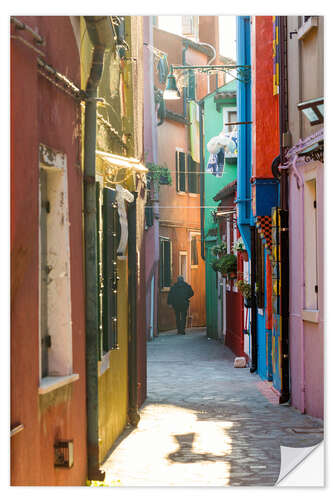 Selvklebende plakat Alley in Burano, Venice