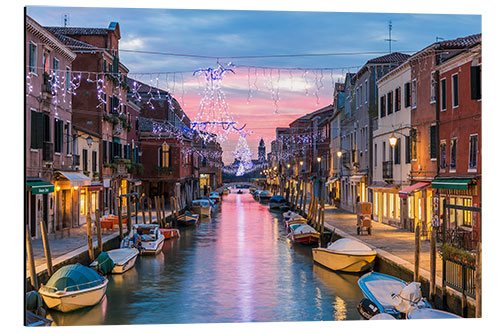 Aluminium print Canal in Venice festively illuminated