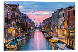 Aluminium print Canal in Venice festively illuminated